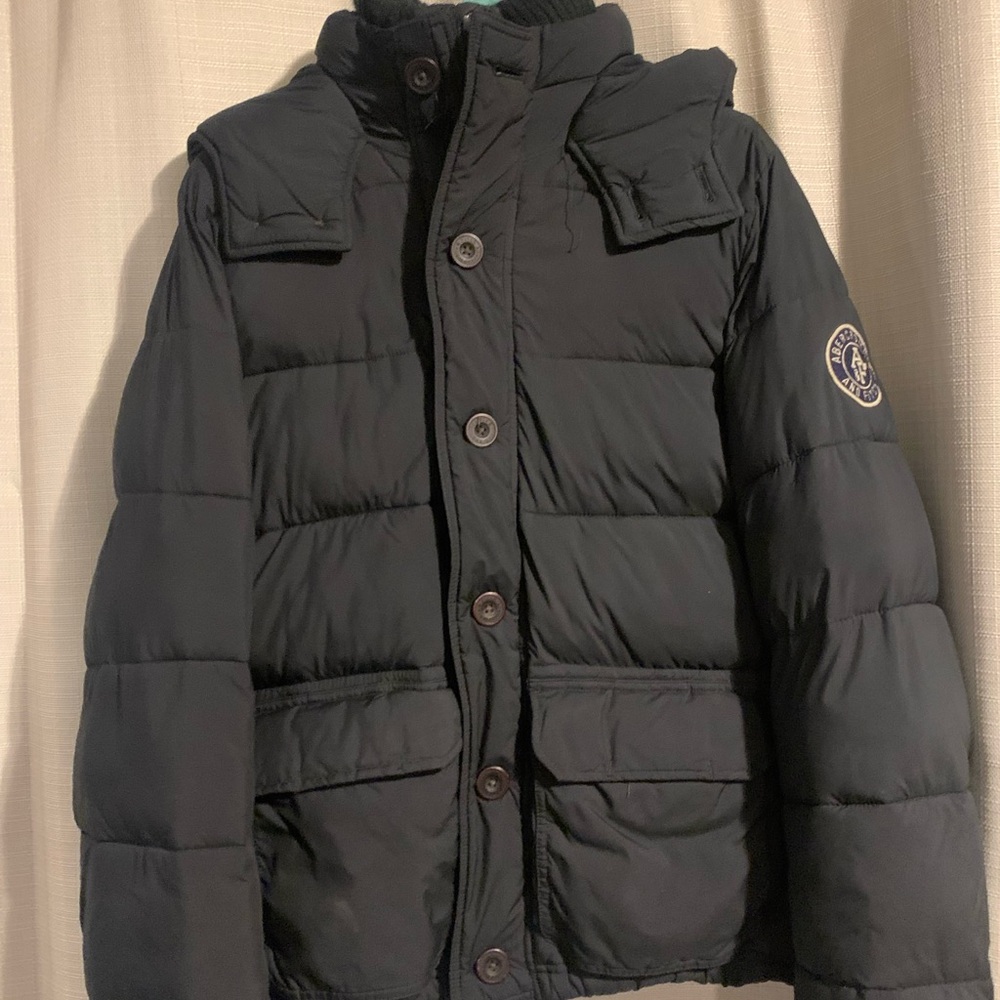 Black Puffer Jacket with Logo Patch